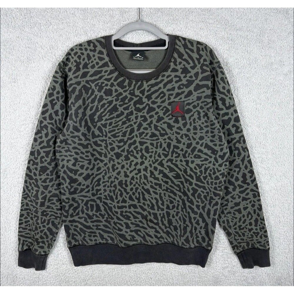Jordan Sweatshirt Mens M Gray Elephant Print Cotton Pullover Flight Jumpman